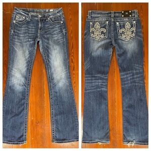 Miss Me Signature Boot Jeans 30 Fleur De Lis Embroidered Bootcut Denim